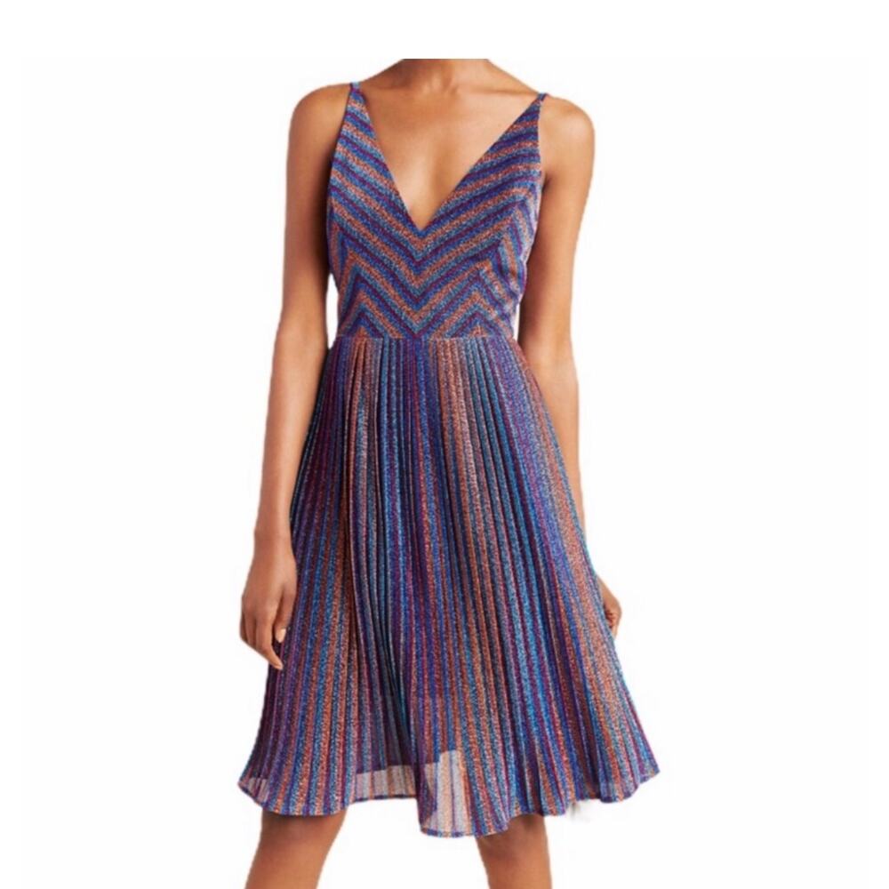 Dress the Population Haley Metallic Pleated Dress —‎ Cobalt Blue Multi, Size S